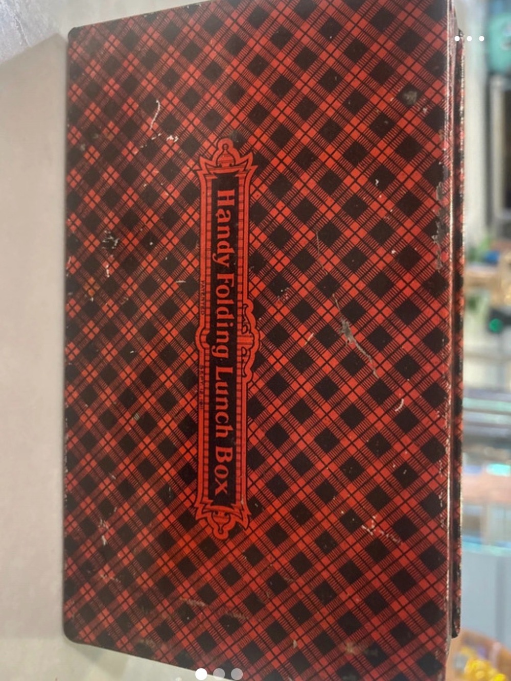 Vintage 1930s Folding Lunch Box - Red Plaid Metal